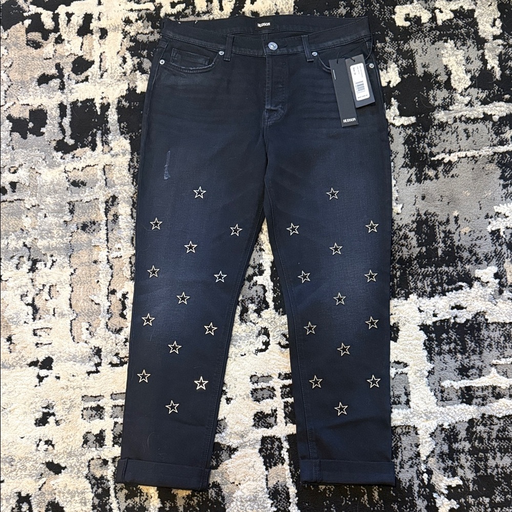 Hudson Jeans Black Star Embellished Cropped Jeans